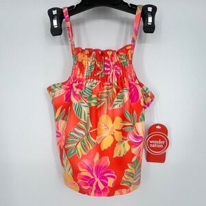 NWT Wonder Nation Girls 4T Tankini Swimsuit Set Tropical Floral Pink Glowstick